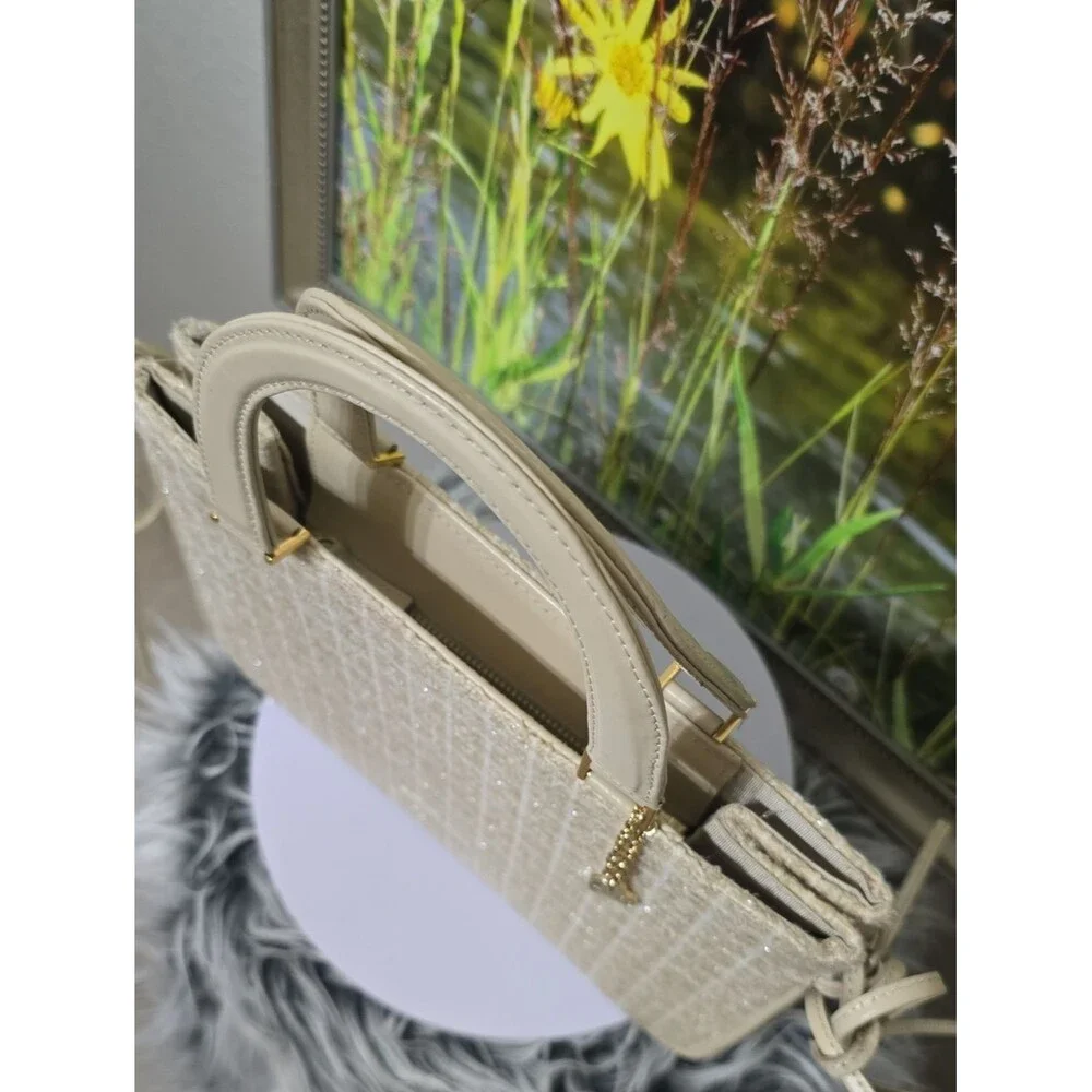 Samantha Thavasa Tweed Satchel Bag Heart Charm Mirror Pouch Expandable Tote